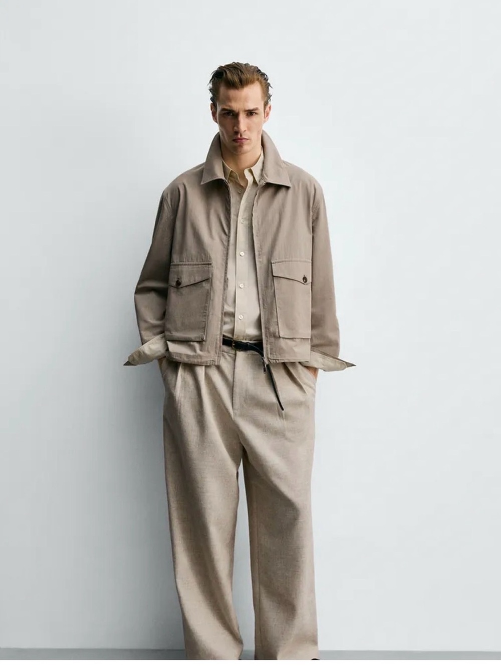 Zara Men's Taupe Lightweight Shirt Jacket